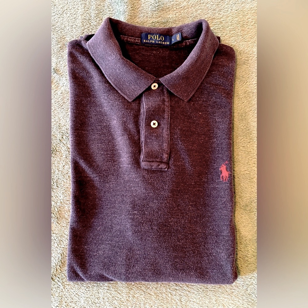Polo by Ralph Lauren Black/Blackish Grayish Shirt Classic Style, Size: L (5224)